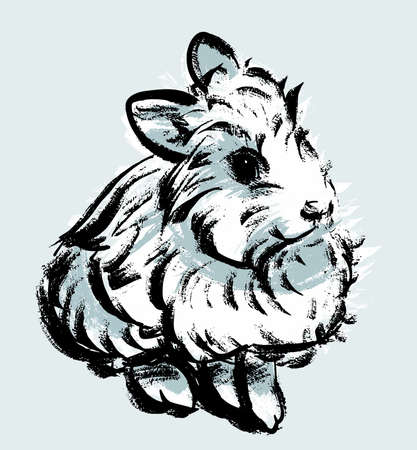 Illustration. A white rabbit on an isolated background. Drawing in the style of a careless retro sketch by hand.のイラスト素材
