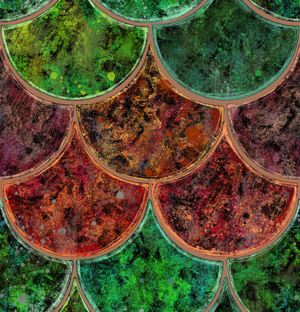 Seamless pattern. Red and green ceramic tiles. Picturesque texture.の写真素材