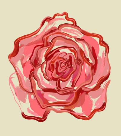 The opened rosebud. Pink rose flower. Brush strokes. Retro illustration on an isolated background.のイラスト素材