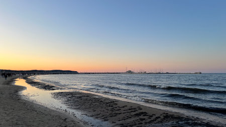 Sunset at the Baltic Sea in Gdansk, Poland.の写真素材