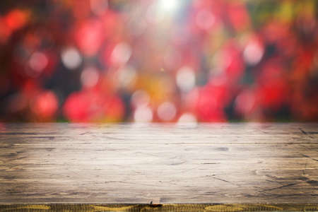 Wooden table with bokeh lightの写真素材