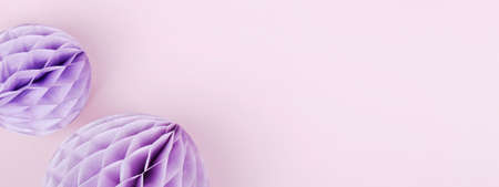 Purple Scandinavian modern paper honeycomb decoration on purple background.Concept of happiness,...