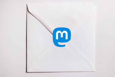 Moscow,Russia - 112722: the Mastodon free social network icon on the envelope. copy spaceのeditorial素材