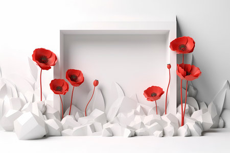 floral composition around the frame in white background.nature, modern design, business, holiday card or invitations concept. Generative AIの素材