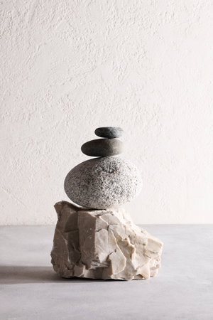 Stack of grey stones. background for product presentation. photo for interior. organic design. calm and relax concept. copy spaceの写真素材