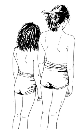 illustration of two girls in swimming costumeのイラスト素材
