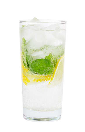 Healthy club soda with lemon and mintの写真素材