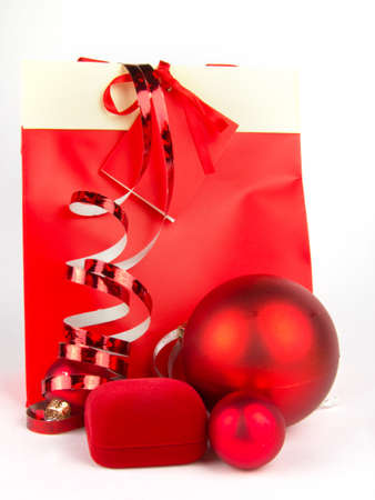 Christmas presents in red on whiteの写真素材