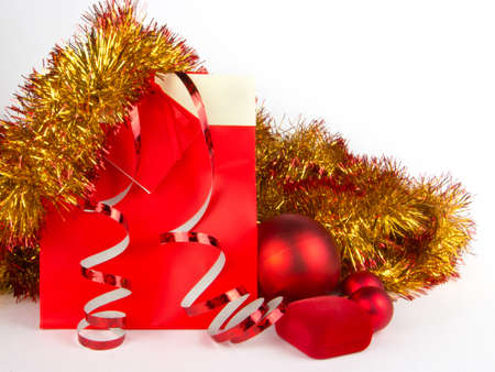 Christmas presents in red on whiteの写真素材