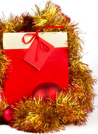 Christmas presents in red on whiteの写真素材
