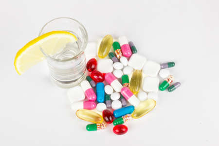 Alcohol and medicals on whiteの写真素材