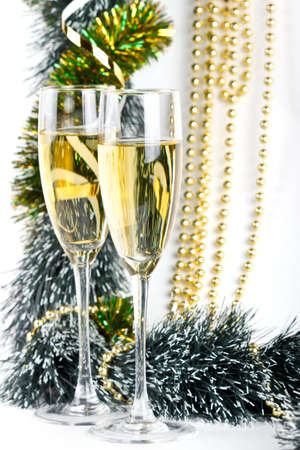 Two christmas glasses with champagneの写真素材