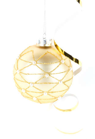 Golden Christmas Balls on white backgroundの写真素材