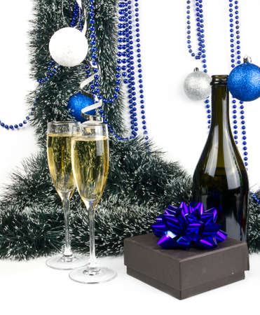 Christmas composition with champagne and presentの写真素材