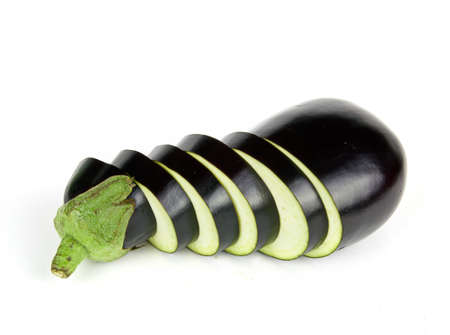 eggplant vegetable slices on white backgroundの写真素材