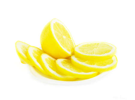 Lemon fruit slices on white backgroundの写真素材