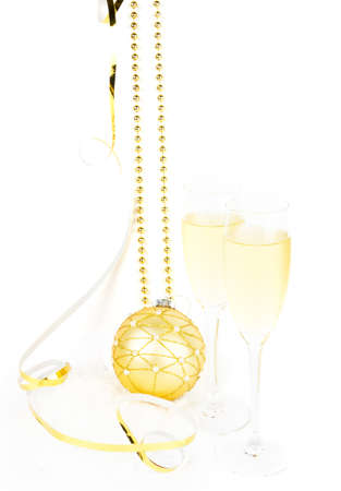 Christmas composition with champagne and ballの写真素材