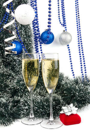 Christmas composition with champagne and presentの写真素材