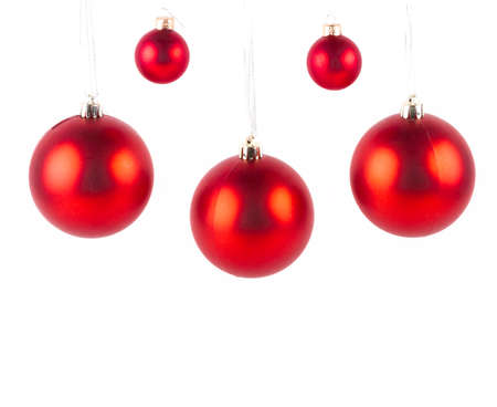 Red Christmas balls on whiteの写真素材