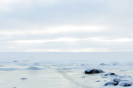 frozen Icy coastline of the bayの写真素材