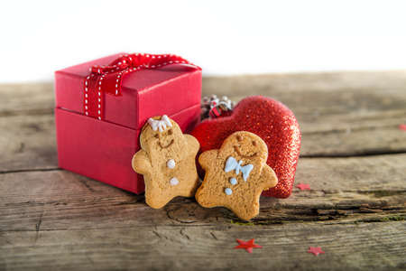 Christmas present and ginger peopleの写真素材