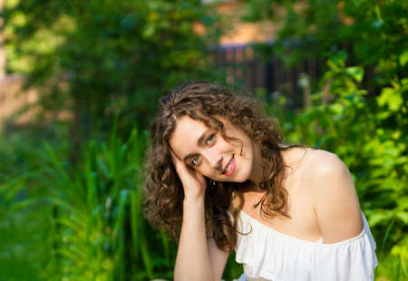 Romantic woman outdoorsの写真素材