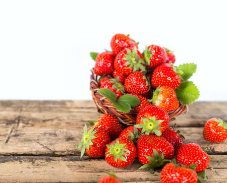 Fresh Strawberries on wooden backgroundの写真素材