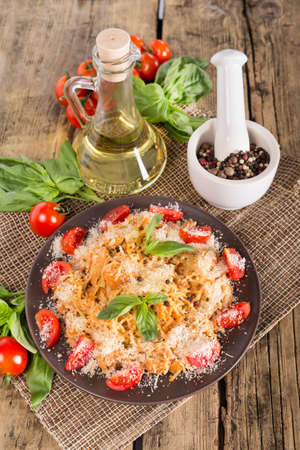 Pasta with chickenの写真素材
