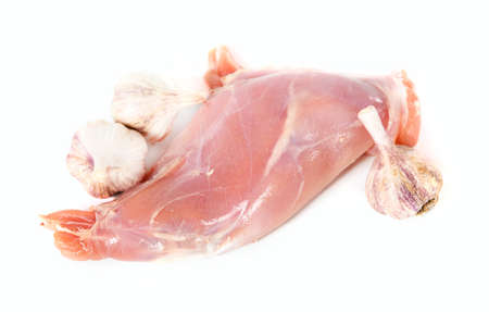 Fresh piece of rabbit on the white backgroundの写真素材