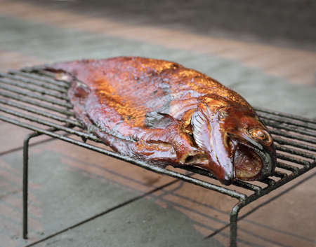 smoked trout freshly made outdoors summer time