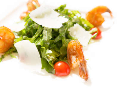 fresh summet tasty Shrimp salad on white plateの写真素材