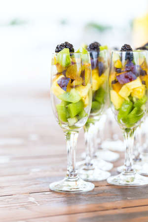 Fresh Fruit cuts in a glass close up の写真素材