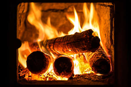 fire in a fireplaceの写真素材