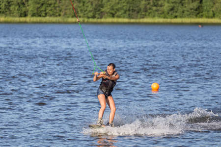 Woman study wakeboardingの写真素材