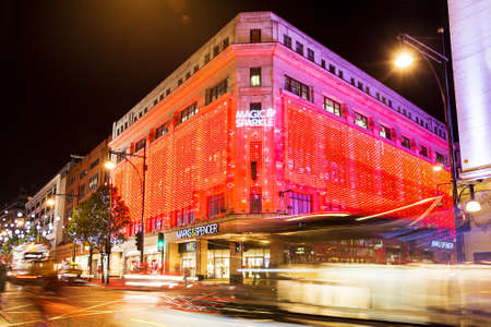 13 November 2014 Marks and Spenser shop on Oxford Street, London, decorated for Christmas and New 2015 Yearのeditorial素材