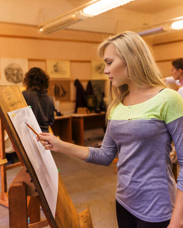 Romantic woman study drawing at the art school