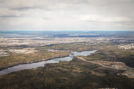 View from airplane window on the earthの写真素材