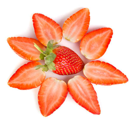 Fresh juicy sweet Valentine strawberry on white backgroundの写真素材