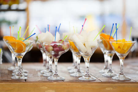 Fresh fruit cuts in champagne glasses for party