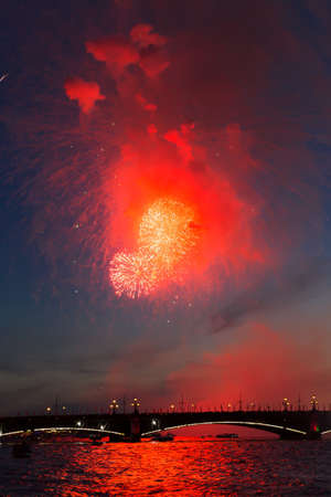 Celebration of the Victory Day in the Second World War in SaintPetersburg Russia on the 9th of May 2015 near Peter39s and Paul Cathedral by colorful fireworksの写真素材