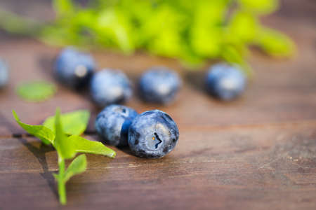 Blueberries on a wooden backgroundの写真素材