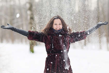 Winter woman have fun outdoorsの写真素材