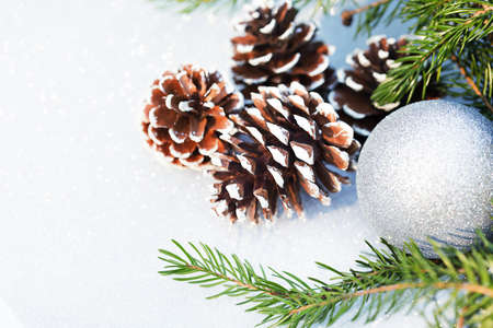 Christmas composition with pine coneの写真素材