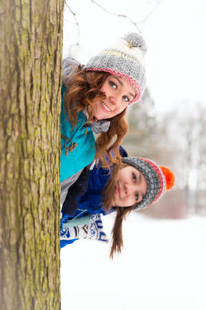 Winter women have fun outdoorsの写真素材
