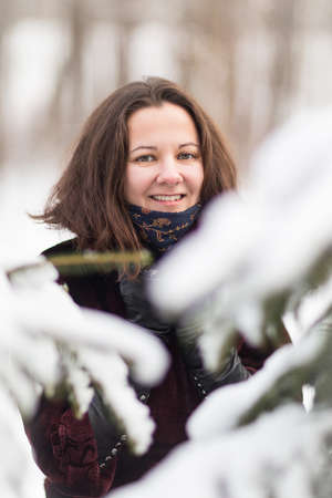 Winter woman have fun outdoorsの写真素材