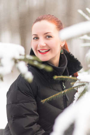 Winter woman have fun outdoorsの写真素材