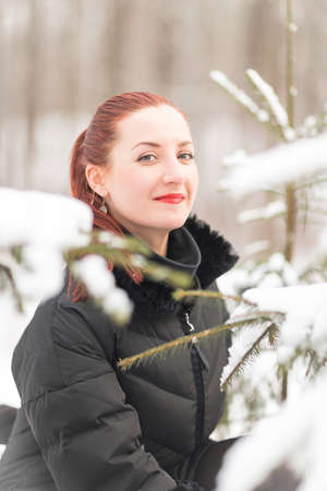 Winter woman have fun outdoorsの写真素材