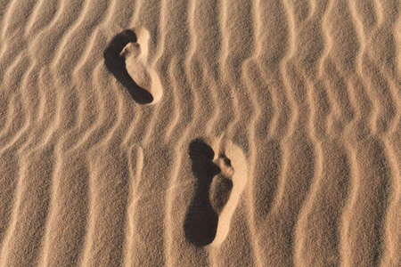 Footprints on a white sand dunes desertの写真素材