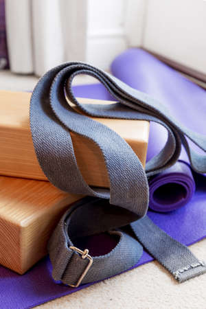 Fitness yoga pilates equipment props on a carpetの写真素材