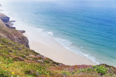 Popular St Agnes and Chapel Porth Atlantic ocean coast, Cornwall, England, United Kingdomの写真素材